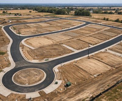 photographic Construction of neighborhood with no homes built yet just roads and home sites plotted-1